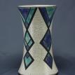 Blue and Turquoise Geometric Raku Art Deco Vase
