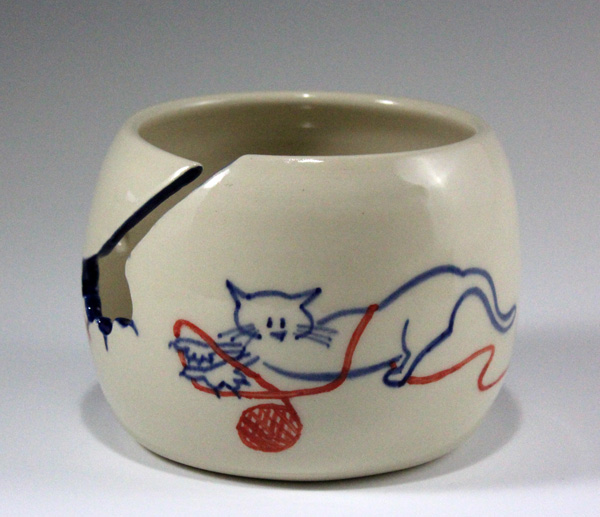 Cat Yarn Bowl with Red Yarn