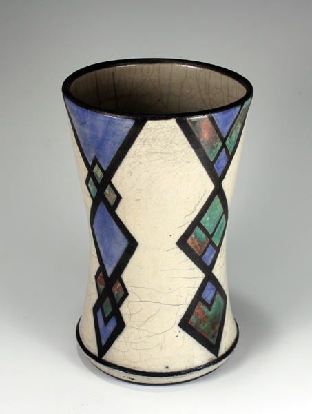 Art Deco Diamonds and Squares Raku Vase  RV 416