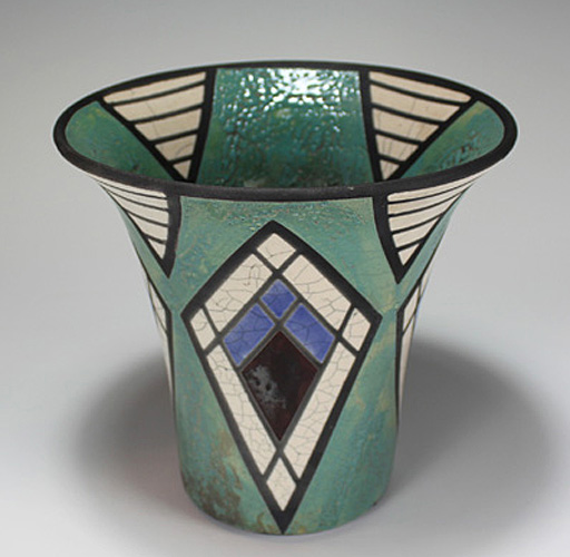 Art Deco Diamonds and Triangles Raku Vase