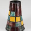 Geometric Art Deco Raku Vase in Coppers, Turquoise and Orange