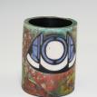 Blue and White Design with Copper Lusters Art Deco Raku Vase