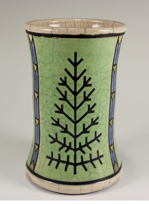 Arts and Crafts Pointed Fir Design Raku Vase  RV 406