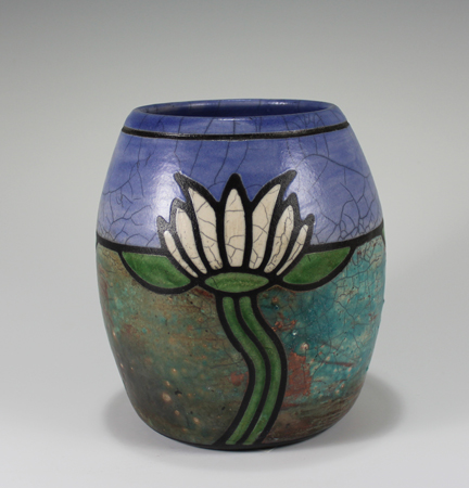 Waterlily Art Deco Raku Pottery Vase